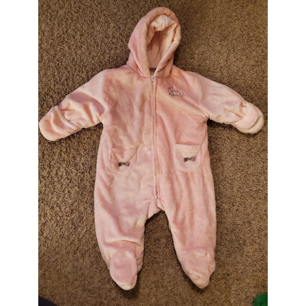 Calvin Klein Baby Girls Pink Soft One Piece‎ Snowsuit 3 To 6 M Hooded